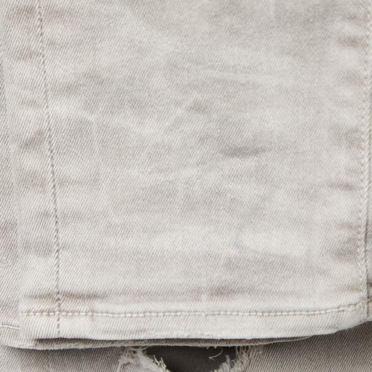 Pre Owned Amiri Light Grey Distressed Denim Patched Skinny Jeans XS Waist 29"