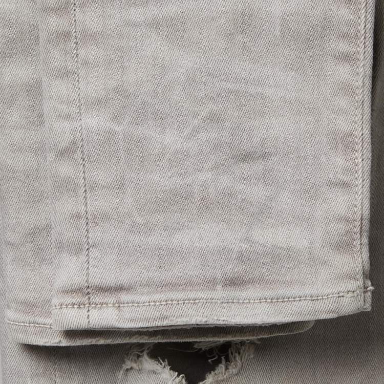 Pre Owned Amiri Light Grey Distressed Denim Patched Skinny Jeans XS Waist 29"