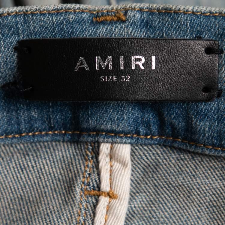Pre Owned Amiri Blue Distressed Denim Slim Leg Jeans M Waist 32"