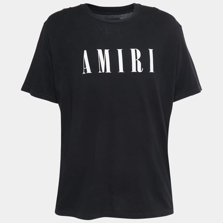 Amiri Black Cotton Logo Patch Crew Neck Half Sleeve T-Shirt