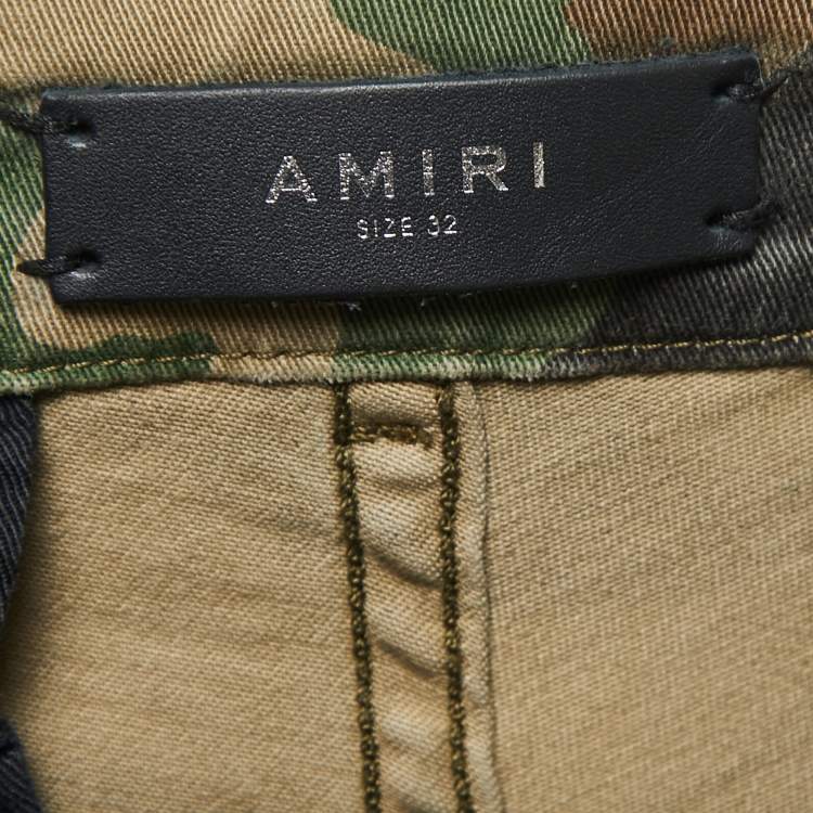 Pre Owned Amiri Multicolor Camouflage Distressed Cotton Cargo Pants M Waist 34