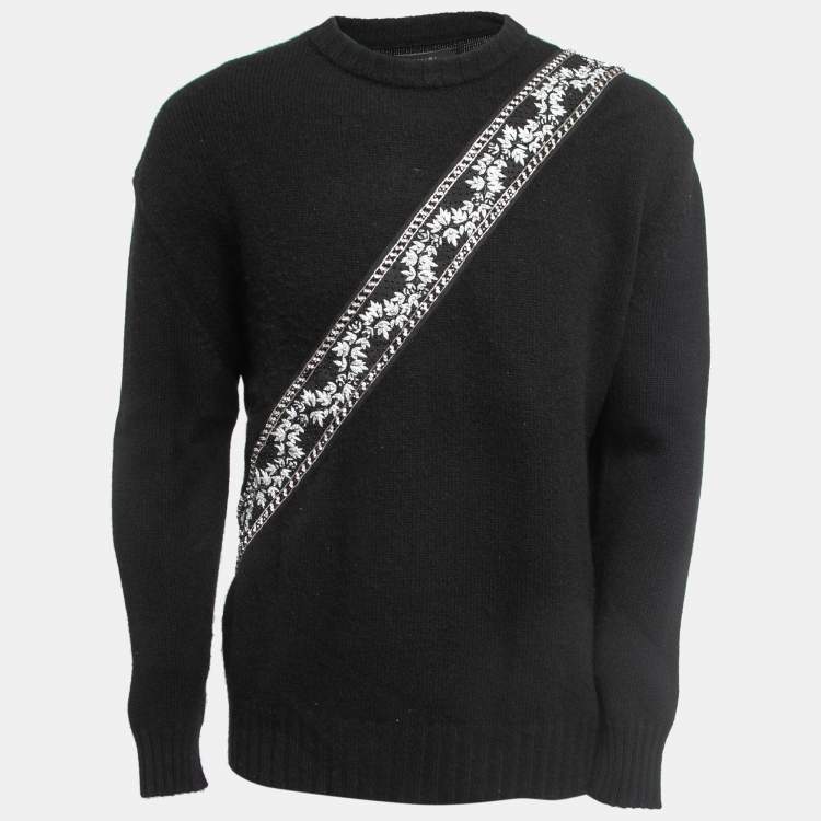 Pre Owned Amiri Black Wool & Cashmere Crystals Embellished Crew Neck Sweater M