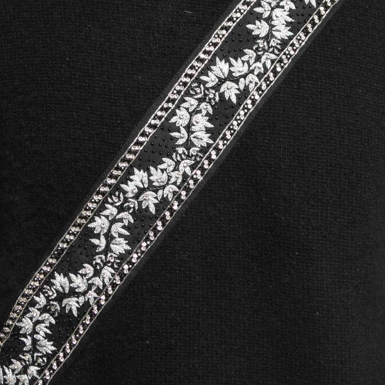 Pre Owned Amiri Black Wool & Cashmere Crystals Embellished Crew Neck Sweater M