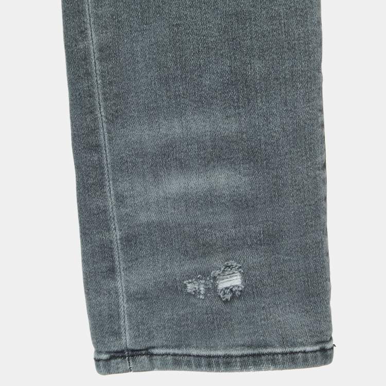 Pre Owned Amiri Grey Distressed Denim Skinny Jeans M Waist 33"