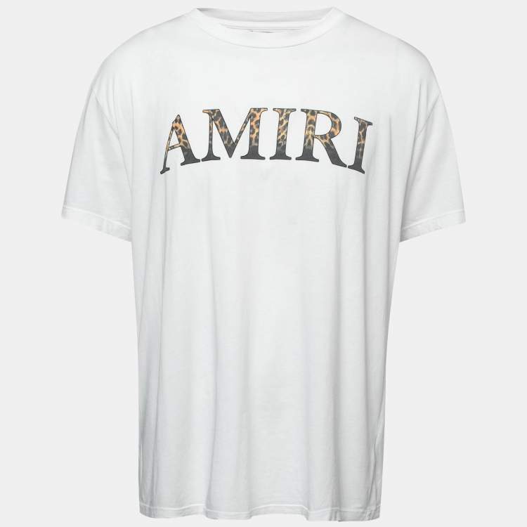 Pre Owned Amiri White Logo Print Cotton Half Sleeve T-Shirt XL