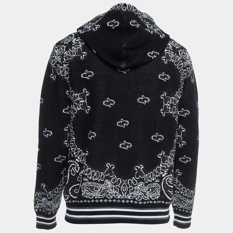 Pre Owned Amiri Black Bandana Print Knit Hooded Sweatshirt S