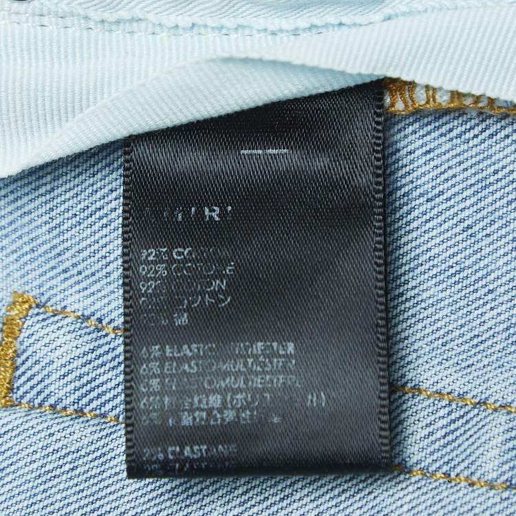 Pre Owned Amiri Blue Paint Splattered Denim Ribbed Jeans L Waist 34''