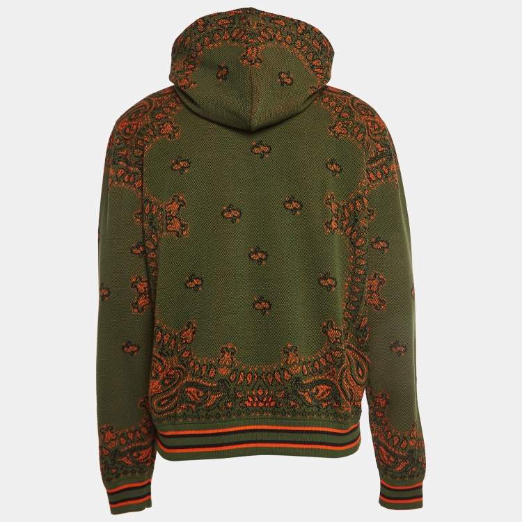 Pre Owned Amiri Green Bandana Print Knit Hoodie L