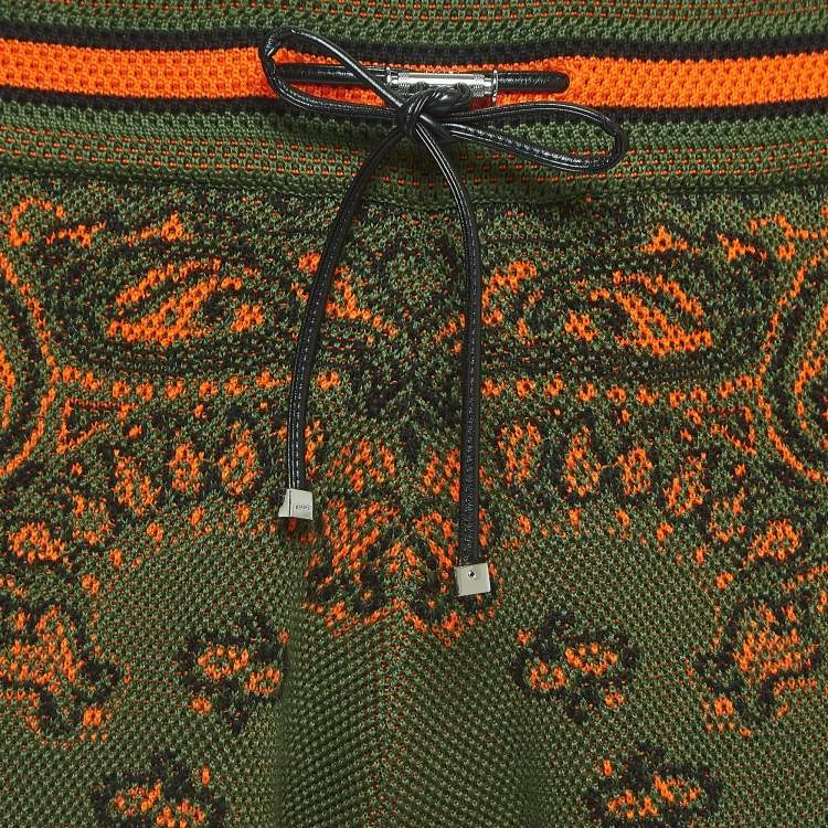 Pre Owned Amiri Green Bandana Print Knit Drawstring Shorts L