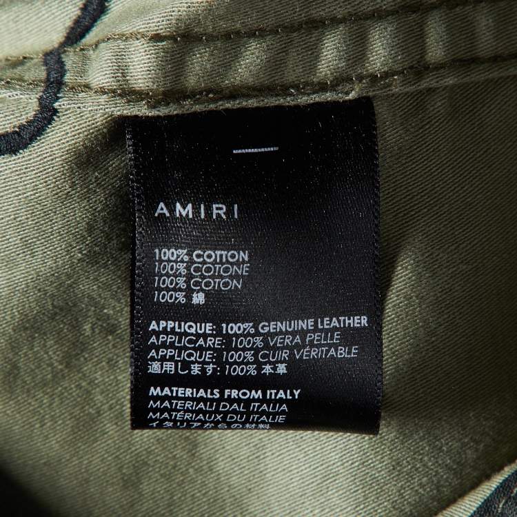 Pre Owned Amiri Green Camou Print Cotton Leather Patch Button Front Jacket M