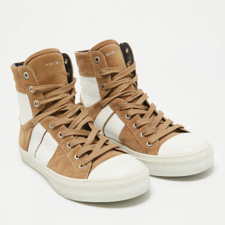 Pre Owned Amiri Brown Leather and Suede Bandana Sunset High Top Sneakers Size 41