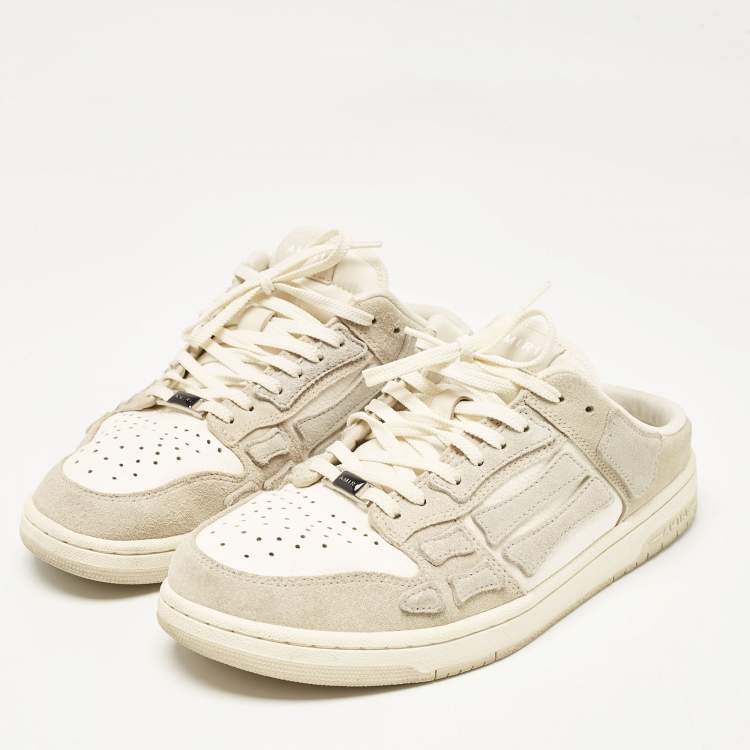 Pre Owned Amiri Grey/White Leather and Suede Skel Sneakers Mules Size 42