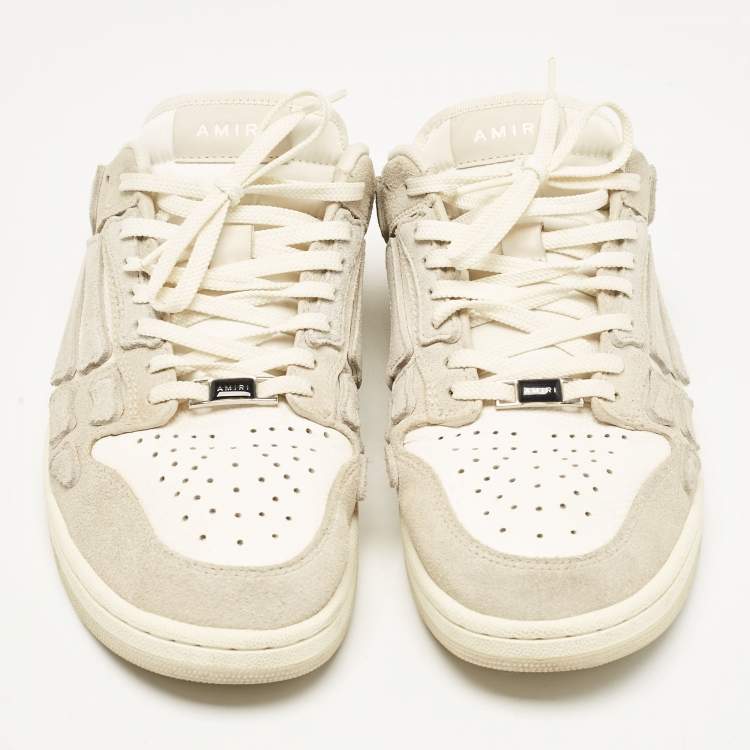 Pre Owned Amiri Grey/White Leather and Suede Skel Sneakers Mules Size 42