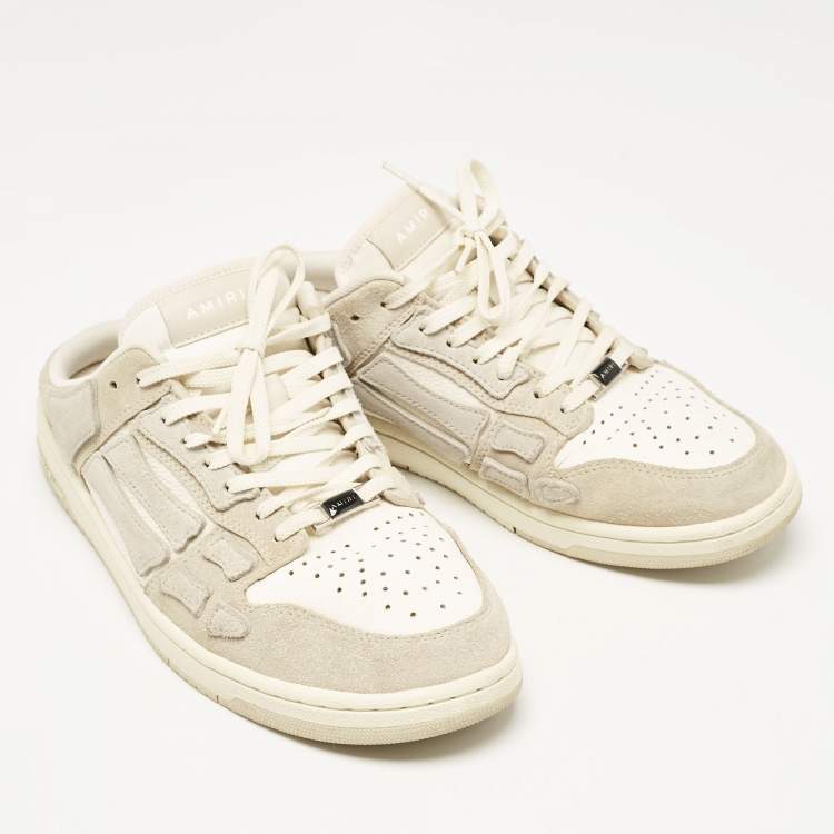 Pre Owned Amiri Grey/White Leather and Suede Skel Sneakers Mules Size 42