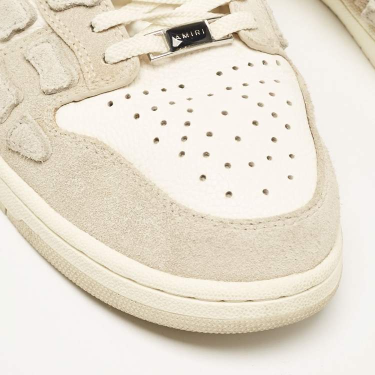 Pre Owned Amiri Grey/White Leather and Suede Skel Sneakers Mules Size 42