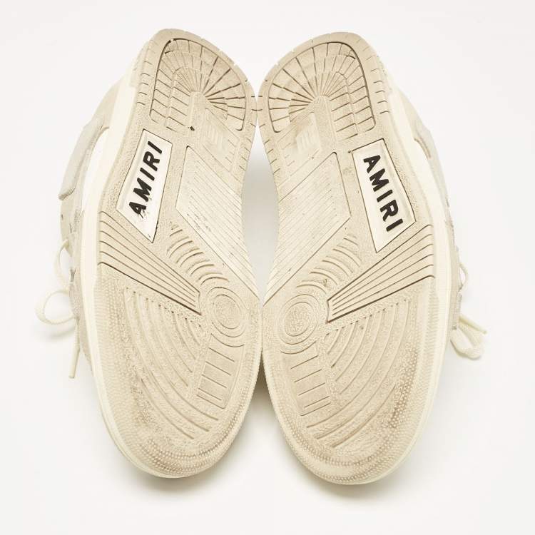 Pre Owned Amiri Grey/White Leather and Suede Skel Sneakers Mules Size 42
