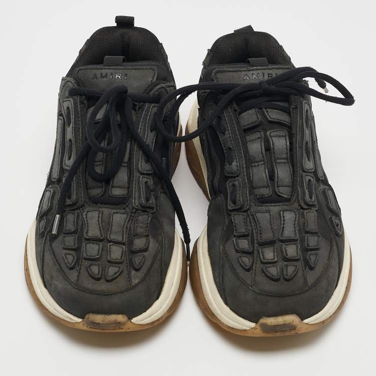 Pre Owned Amiri Black Nubuck Leather Bone Runner Lace Up Sneakers Size 40
