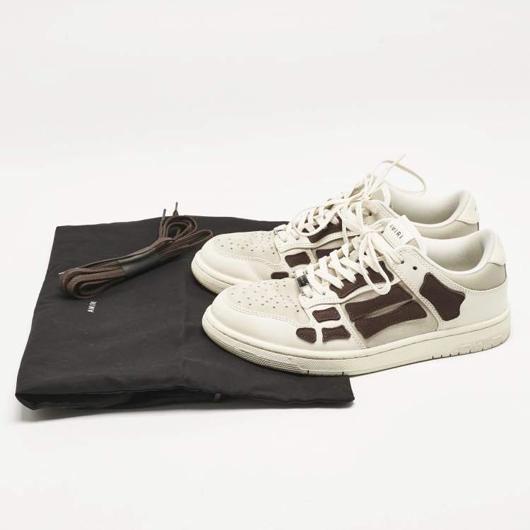 Pre Owned Amiri Beige/Brown Leather and Suede Skel Low Top Sneakers Size 40