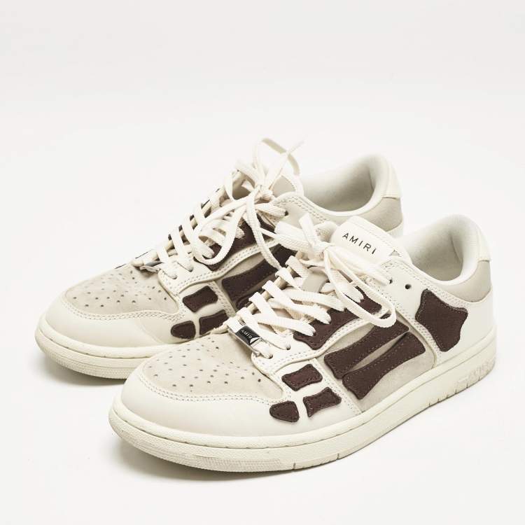 Pre Owned Amiri Beige/Brown Leather and Suede Skel Low Top Sneakers Size 40