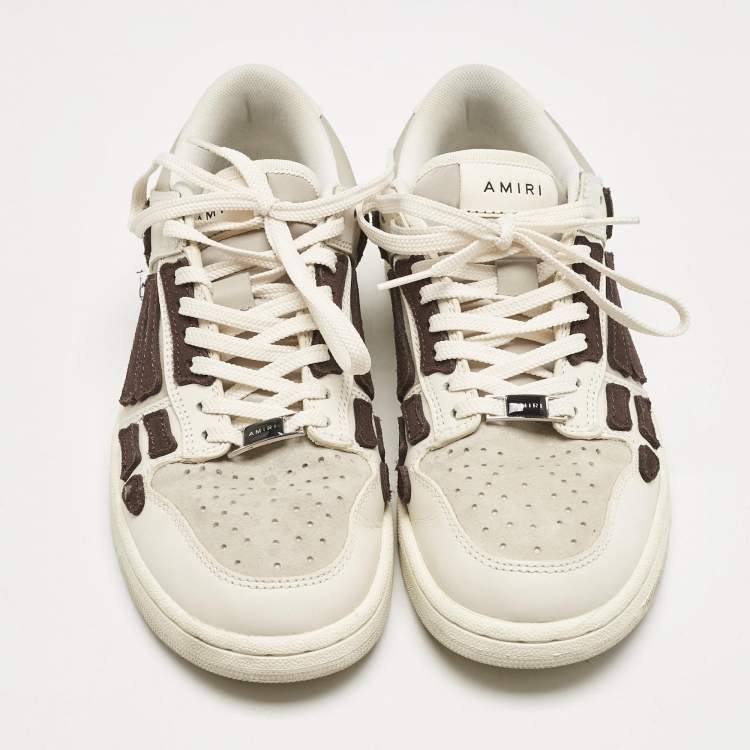 Pre Owned Amiri Beige/Brown Leather and Suede Skel Low Top Sneakers Size 40