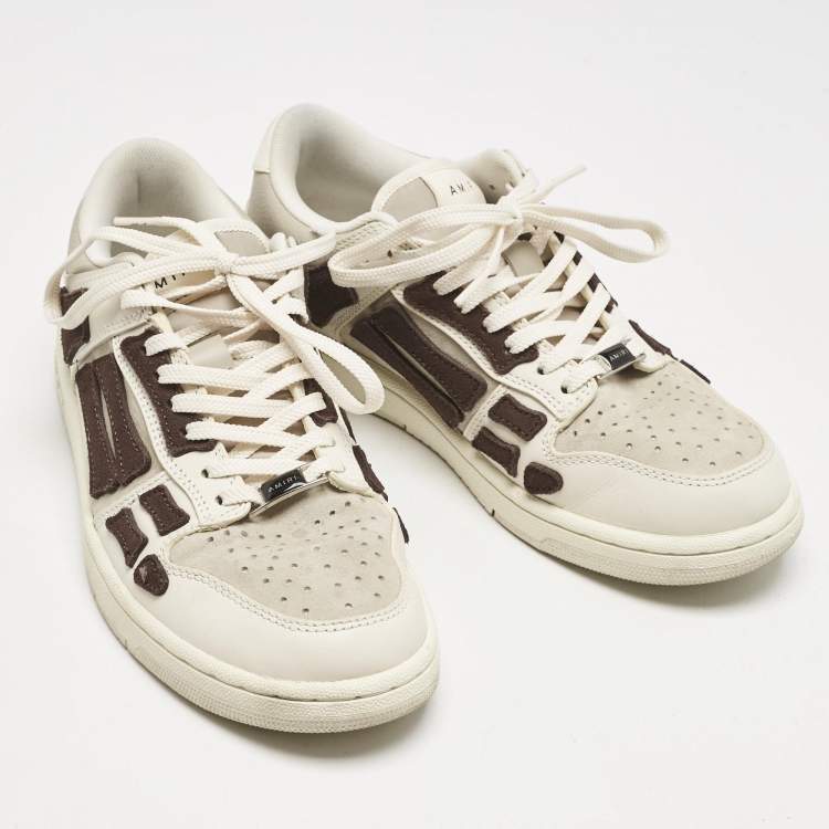 Pre Owned Amiri Beige/Brown Leather and Suede Skel Low Top Sneakers Size 40