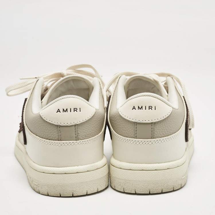 Pre Owned Amiri Beige/Brown Leather and Suede Skel Low Top Sneakers Size 40