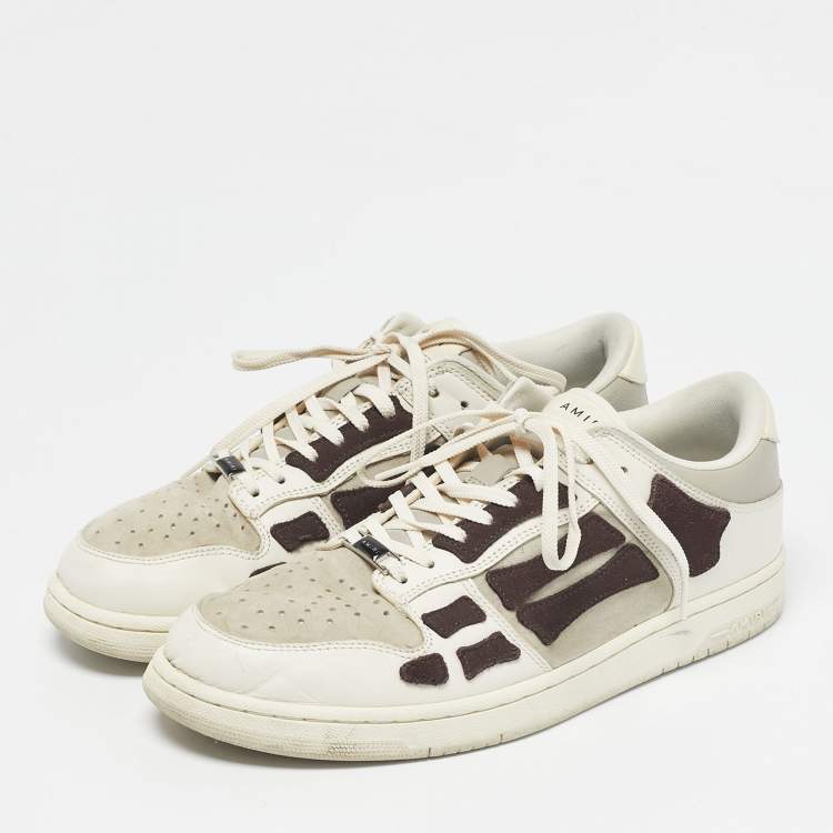Pre Owned Amiri White/Brown Leather and Suede Skel Low Top Sneakers Size 45