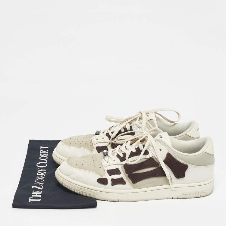 Pre Owned Amiri White/Brown Leather and Suede Skel Low Top Sneakers Size 45