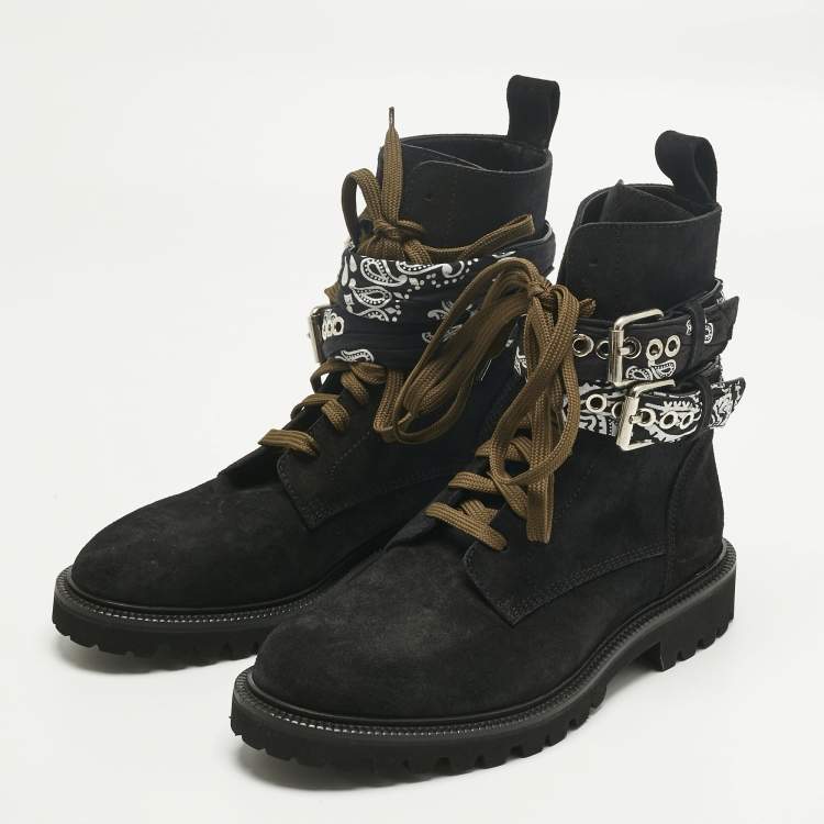 Pre Owned Amiri Black Suede Bandana Combat Boots Size 40