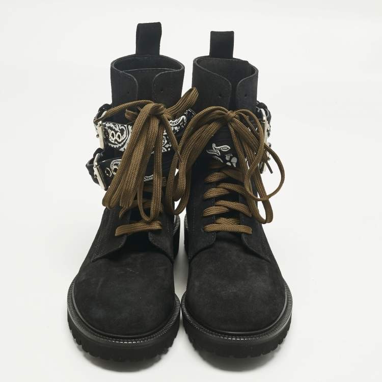 Pre Owned Amiri Black Suede Bandana Combat Boots Size 40