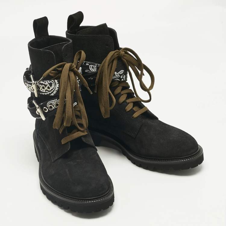 Pre Owned Amiri Black Suede Bandana Combat Boots Size 40
