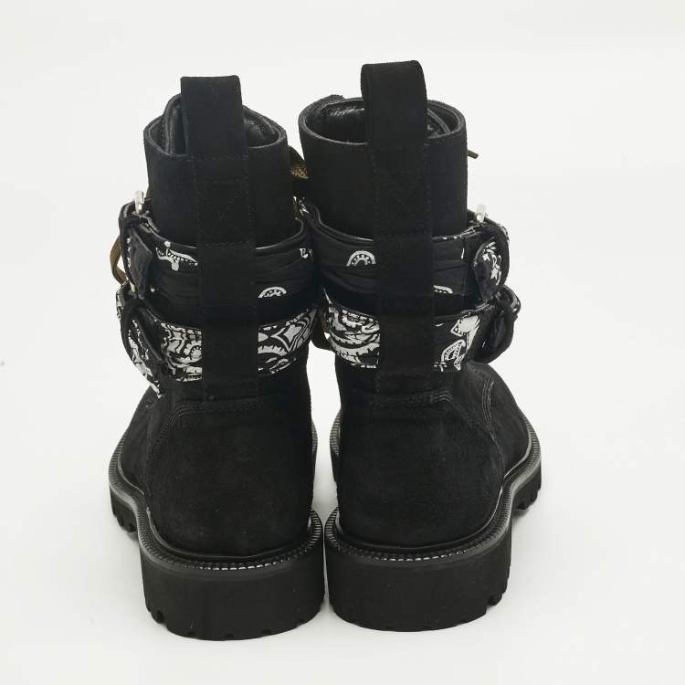 Pre Owned Amiri Black Suede Bandana Combat Boots Size 40
