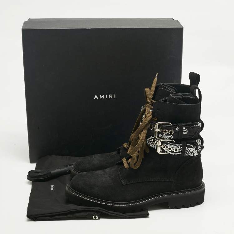 Pre Owned Amiri Black Suede Bandana Combat Boots Size 40