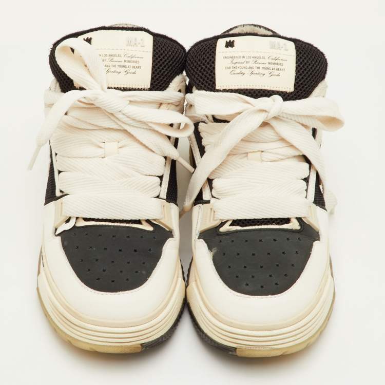 Pre Owned حذاء رياضي أميري أربطة جلد وشبك وسويدي أبيض/أسود MA-1 مقاس 42