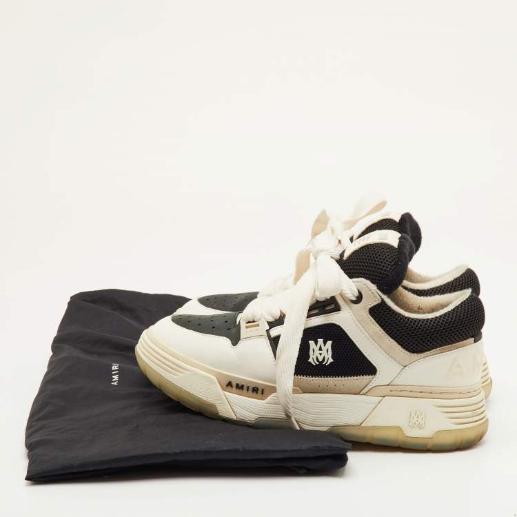 Pre Owned حذاء رياضي أميري أربطة جلد وشبك وسويدي أبيض/أسود MA-1 مقاس 42