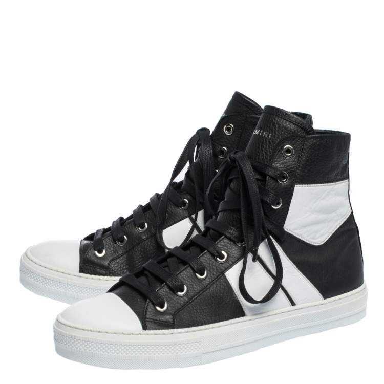 Pre Owned Amiri Black/White Leather Sunset Lace High Top Sneakers Size 42