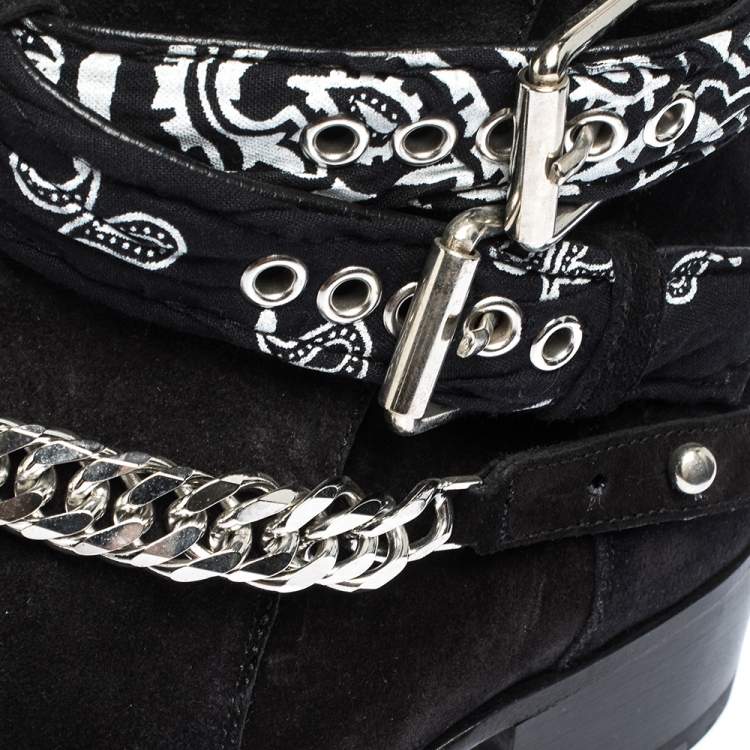 Pre Owned Amiri Black Suede Bandana Buckle Ankle Boots Size 42