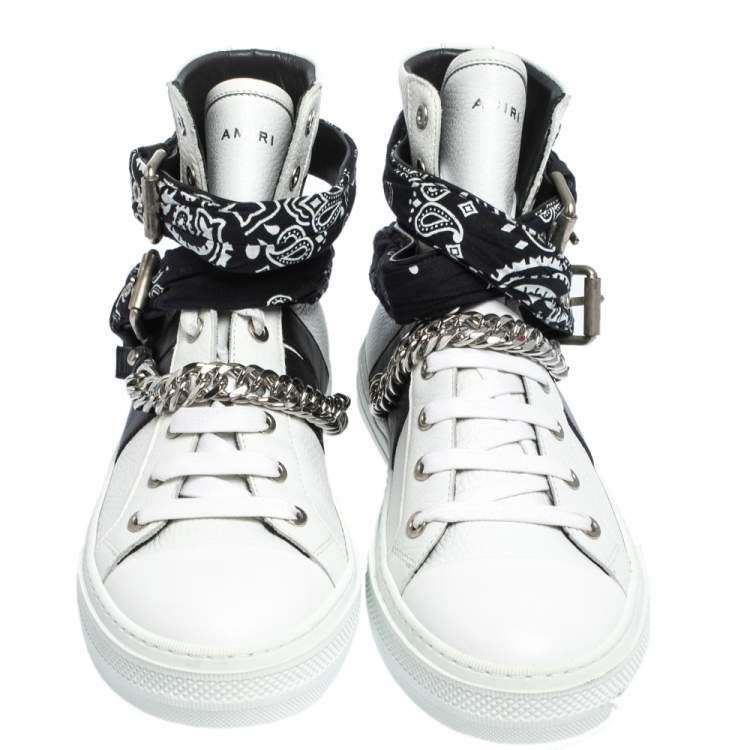 Pre Owned Amiri White/Black Leather Bandana Sunset Lace High Top Sneakers Size 42
