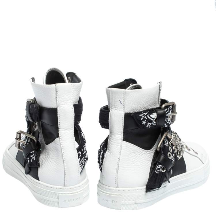 Pre Owned Amiri White/Black Leather Bandana Sunset Lace High Top Sneakers Size 42