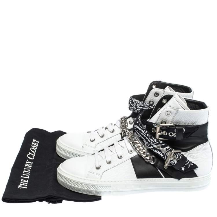 Pre Owned Amiri White/Black Leather Bandana Sunset Lace High Top Sneakers Size 42