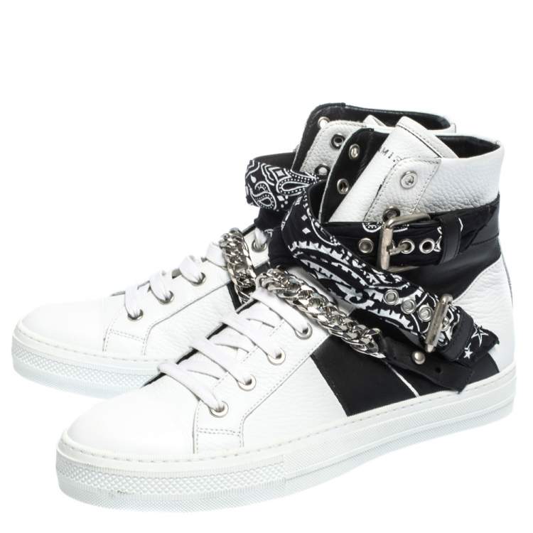 Pre Owned Amiri White/Black Leather Bandana Sunset Lace High Top Sneakers Size 42