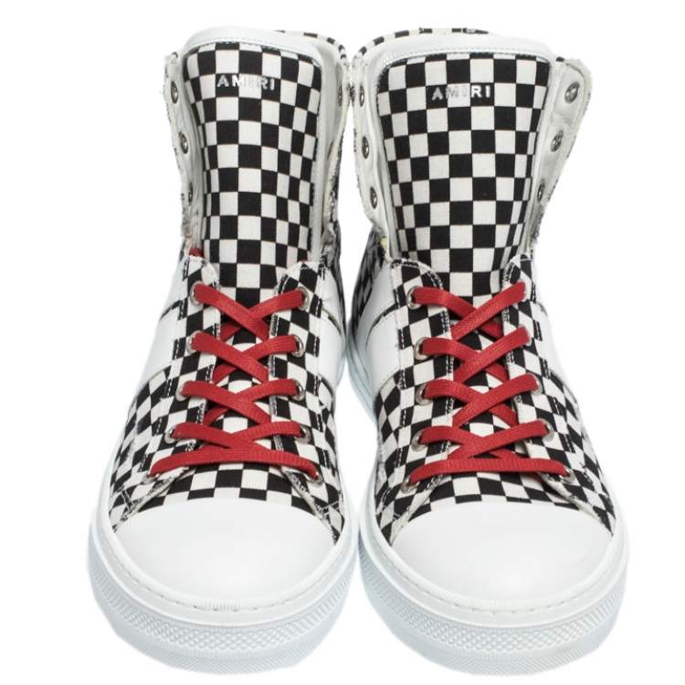 مملوكة مسبقًا Amiri White/Black Checkered Canvas Sunset High Top Sneakers Size 42