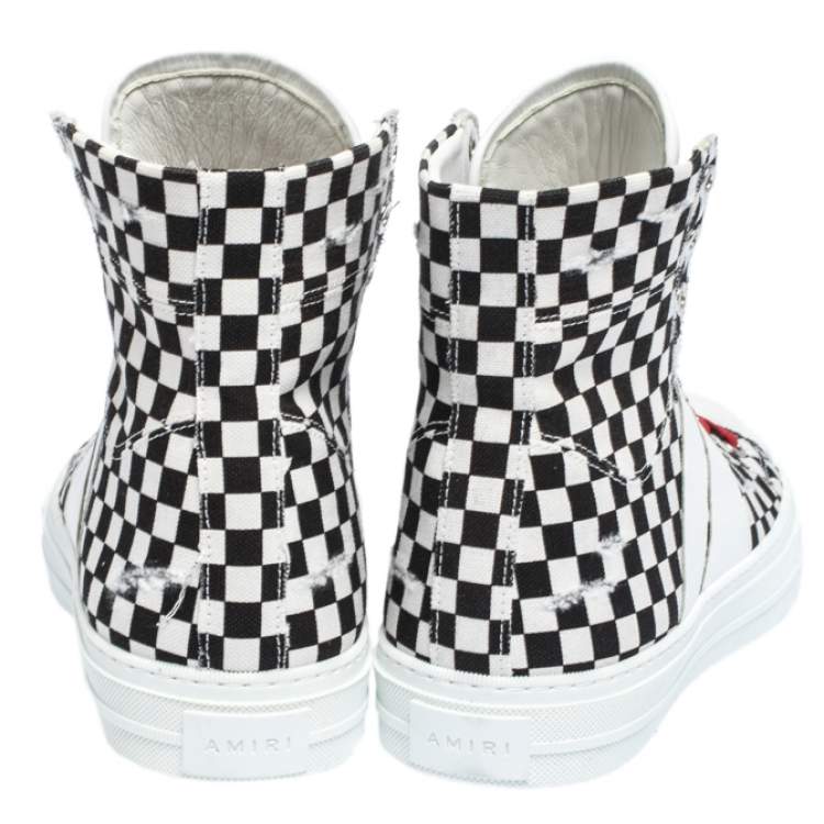 مملوكة مسبقًا Amiri White/Black Checkered Canvas Sunset High Top Sneakers Size 42