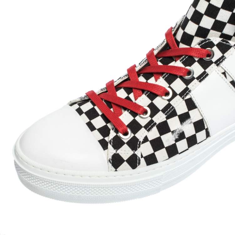 مملوكة مسبقًا Amiri White/Black Checkered Canvas Sunset High Top Sneakers Size 42