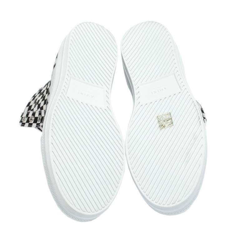 مملوكة مسبقًا Amiri White/Black Checkered Canvas Sunset High Top Sneakers Size 42
