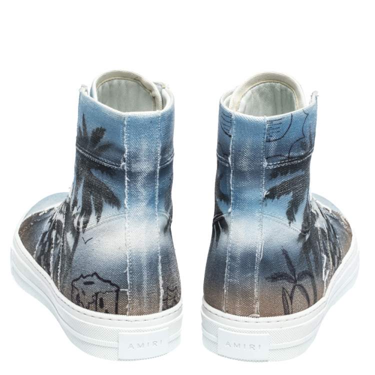 Pre Owned Amiri Multicolor Palm Tree Canvas Sunset High Top Sneakers Size 42