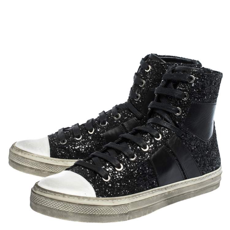 Pre Owned Amiri Black Glitter and Leather Vintage Sunset High Top Sneakers Size 42