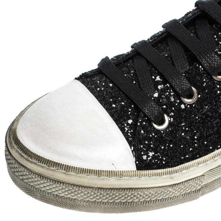 Pre Owned Amiri Black Glitter and Leather Vintage Sunset High Top Sneakers Size 42