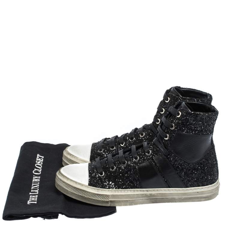 Pre Owned Amiri Black Glitter and Leather Vintage Sunset High Top Sneakers Size 42