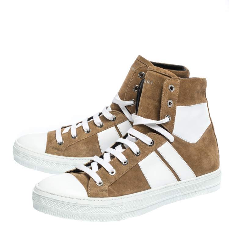 Pre Owned Amiri Tan/White Suede and Leather Sunset High Top Sneakers Size 42